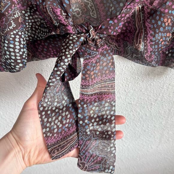 Y2K VTG Frech Connection 100% Silk Sequin Front Tie Blouse Festival Boho Sheer - Picture 3 of 11